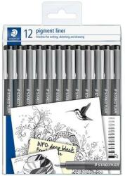 STAEDTLER Tusfilc készlet, 12 különböző vonalvastagság, STAEDTLER Pigment Liner 308, fekete