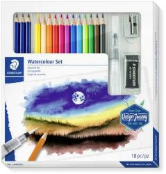 STAEDTLER Akvarell ceruza készlet, ecsettel, radírral, hegyezővel, grafitceruzával, STAEDTLER® 146 10C, 12 különböző szín