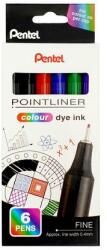 Pentel Tűfilc készlet, 0, 4 mm, PENTEL Pointliner, 6 különböző szín