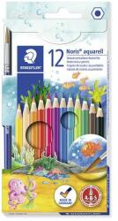 STAEDTLER Akvarell ceruza készlet, hatszögletű, ecsettel, STAEDTLER Noris® aquarell 144 10, 12 különböző szín