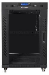 Lanberg 19 szabadon álló rack szekrény 15U/600X600 üvegajtó, lapraszerelt, LCD kijelző, fekete V2 (FF01-6615-12BL)