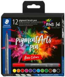 STAEDTLER Ecsetirón készlet, STAEDTLER Pigment brush 371, 12 különböző alapszín