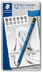 STAEDTLER Grafitceruza készlet, fém doboz, hatszögletű, STAEDTLER Mars Lumograph 100, 12 különböző keménység