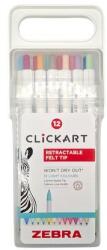 Zebra Filctoll készlet, nyomógombos, 0, 6 mm, ZEBRA Clickart 12 különböző pasztell szín