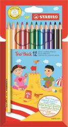 STABILO Színes ceruza készlet, háromszögletű, vastag, STABILO Trio thick, 12 különböző szín