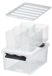 SMARTSTORE Műanyag tárolódoboz, fekete fogantyúkkal, 6 rekeszes, SMARTSTORE Classic 15, átlátszó