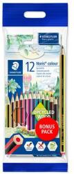 STAEDTLER Színes ceruza készlet, hatszögletű, ajándék grafitceruzával és radírral, STAEDTLER Noris 185, 12 különböző szín