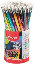 Maped Grafitceruza radírral, ceruzatartó, HB, háromszögletű, MAPED Black`Peps Energy, 6 különböző minta