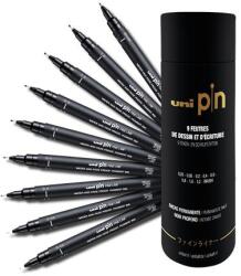 uni Rajzmarker készlet, UNI PIN "Tube", 9 különböző vonalvastagság, fekete (TUPINTUBE) - irodaoutlet