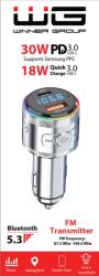 WINNER GROUP-WG WG - Autótöltő, FM adó, USB-A QC 3.0 18W USB-C PD 30W, ezüst színű (11753)