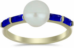  Arannyal Bevont Ezüst Gyűrű Lapisz Lazulival és Fehér Édesvízi Kagylógyönggyel, Y62026/62