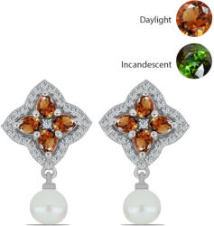  Ezüst Fülbevaló Minősített laboratóriumban előállított Anatóliai Zultanit-tal és Fehér Édesvízi Kagylógyönggyel, Y61911