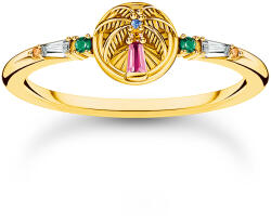 Thomas Sabo TR2457-488-7-54 Gold-plated ring w. palm tree and coloured stones , női
