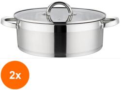 Grunberg Set 2 x Cratita din Inox, cu Capac din Sticla, 26 cm, 5 l, Argintie, Grunberg (GUJ-2xGR4118)
