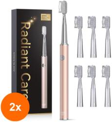 JTF Set 2 x Periuta de Dinti Electrica JTF J30, Aurie, Inclus 6 Capete Rezerva, Cablu Reincarcare