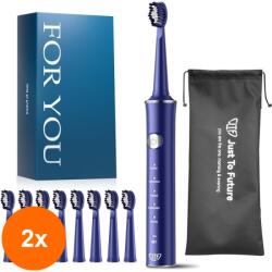 JTF Set 2 x Periuta de Dinti Electrica JTF J40, Albastra, Inclus 8 Capete Rezerva, Cablu Reincarcare, Suport