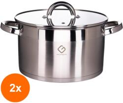Grunberg Set 2 x Cratita din Inox, cu Capac din Sticla, 24 cm, 5.70 l, Argintie, Grunberg (GUJ-2xGR7024/4)