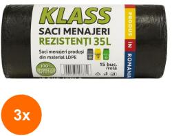Klass Set 3 x 15 Saci Menajeri Klass, 35 l, Negru Intens (AMS-3xSMT-1715)