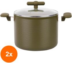 Grunberg Set 2 x Oala Aluminiu cu Capac, 5.60 l, Interior Anti-aderent, Plita Inductie, 22 x 18 cm, Verde, Grunberg (GUJ-2xGR5725)