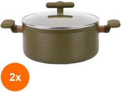 Grunberg Set 2 x Cratita Aluminiu, Capac, 28 cm, 7.40 l, Interior Anti-aderent, Compatibila Plita Inductie, Verde, Grunberg (GUJ-2xGR5724)