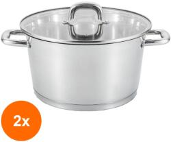 Grunberg Set 2 x Cratita din Inox, Capac din Sticla, 24 cm, 5.40 l, Argintie, Grunberg (GUJ-2xGR6224)