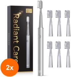 JTF Set 2 x Periuta de Dinti Electrica JTF J30, Argintie, Inclus 6 Capete Rezerva, Cablu Reincarcare