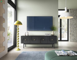 WIPMEB TV szekrény 4 ajtós fekete színben arany fogantyúkkal - MAZOMA