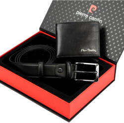 Pierre Cardin ZG-143 férfi fekete marhabőr ajándék szett, péztárca-öv 135 cm (58933)
