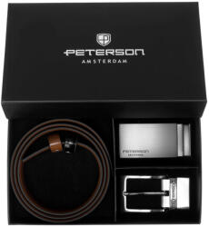  Peterson PTN KL-B005-S001 konyakbarna-fekete cserélhető csatos bőr öv szett 115 cm (55804)