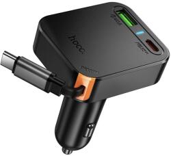 hoco. autós töltő visszahúzható kábellel 2 x USB C + USB A QC PD 65W NZ18 (fekete)