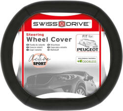 Swiss Drive Husă Volan Auto din Piele ecologică Negru cu Cusătură Neagră 0030830 (0030830)