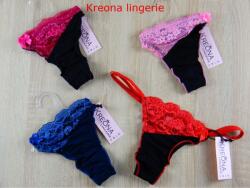 Kreona Pántos tanga ferdén rávart csipkével Fekete pink
