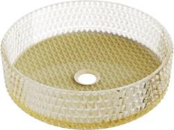 Mexen Aura, üveg pultra szerelhető mosdó 39 × 39 cm, átlátszó / arany, 24013951 (24013951)