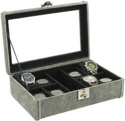 Friedrich23 Cubano Óratartó doboz 8 órához üvegtetővel vintage szürke