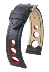 Hirsch Rally Fekete Piros varrással óraszíj - 22mm / L -120/80mm