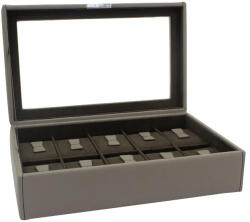 Friedrich23 Cross Grain Bond Óratartó doboz 10 órához üvegtetővel szürkésbarna