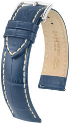 Hirsch Modena Sötétkék Fehér Varrással óraszíj - 18mm / L -120/80mm