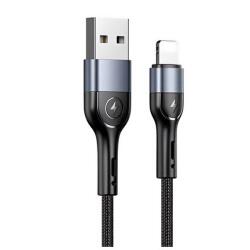 USAMS u55 adatkábel, usb - lightning, 2a, gyorstöltő, 100cm, cipőfűző, fekete, kompatibilis: Apple iPhone 14 Plus / iPhone 14 Pro / iPhone 14 (SJ448ZJ01)