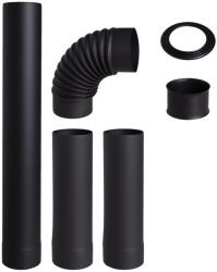 Hunor füstcső szett 6 részes 130mm fekete acél (egyenes, könyök, falhüvely, falirózsa)