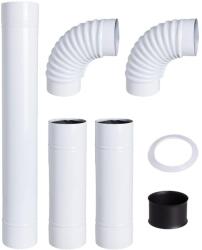 Hunor füstcső szett 7 részes 120mm acél fehér zománc festéssel (egyenes, könyök, falhüvely, falirózsa)