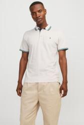 JACK & JONES Jack & Jones, Paulos galléros szűk fazonú organikuspamut póló, Fehér, Tengerészkék, L (12136668-MOONBEAM-PLAY-L)