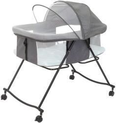  Teno® Összecsukható babaágy, zárrendszer, rovarháló, összecsukható, behúzható kerekek, stabil, kényelmes, könnyen tárolható, szürke színű