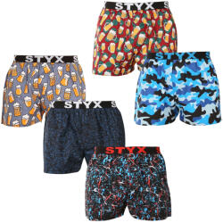 Styx 5PACK férfi bő szárú boxeralsók Styx art sportos gumipánt többszínű (5B1370145) L - pepita