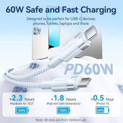 Vention Cablu alimentare si date Vention, USB Type-C (T) la USB Type-C (T), 1m, 480 Mbps, , PVC + Nylon, albastru, "TRDSF" (timbru verde 0.08 lei) -6922794783447 (TRDSF)