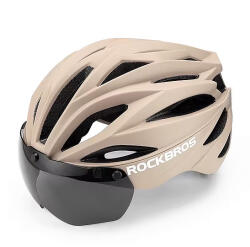 ROCKBROS kerékpáros sisak napellenzővel, levehető UV védőszemüveggel, uniszex - barna