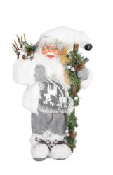 Duoguo Figurina Mos Craciun Duoguo, Cu sac plin de cadouri si Ursulet, Pentru interior, Inatime 30 cm, Gri Alb (9997-1)