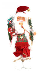 Duoguo Figurina Mos Craciun Duoguo, Cu sac plin de cadouri si Ski-uri, Pentru interior, Inatime 30 cm, Rosu Alb (9997-4)
