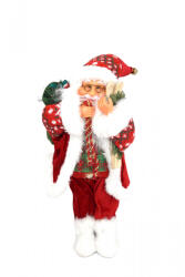 Duoguo Figurina Mos Craciun Duoguo, Cu sac plin de cadouri si Ski-uri, Pentru interior, Inatime 45 cm, Rosu Alb (9997-5)
