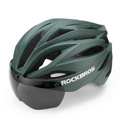 ROCKBROS kerékpáros sisak napellenzővel, levehető UV védőszemüveggel, uniszex - zöld