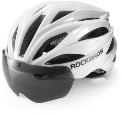 ROCKBROS kerékpáros sisak napellenzővel, levehető UV-védő szemüveg, uniszex, fényes - fehér